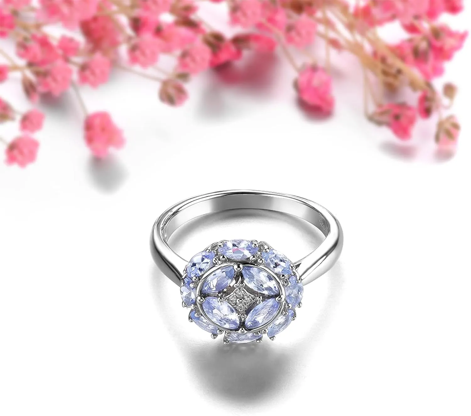 Statement Rings for Women S925 Sterling Silver Genuine Natural Gemstone Chrome Diopside Tanzanite Birthstone Promise Ring Classic Style Fine Jewelry