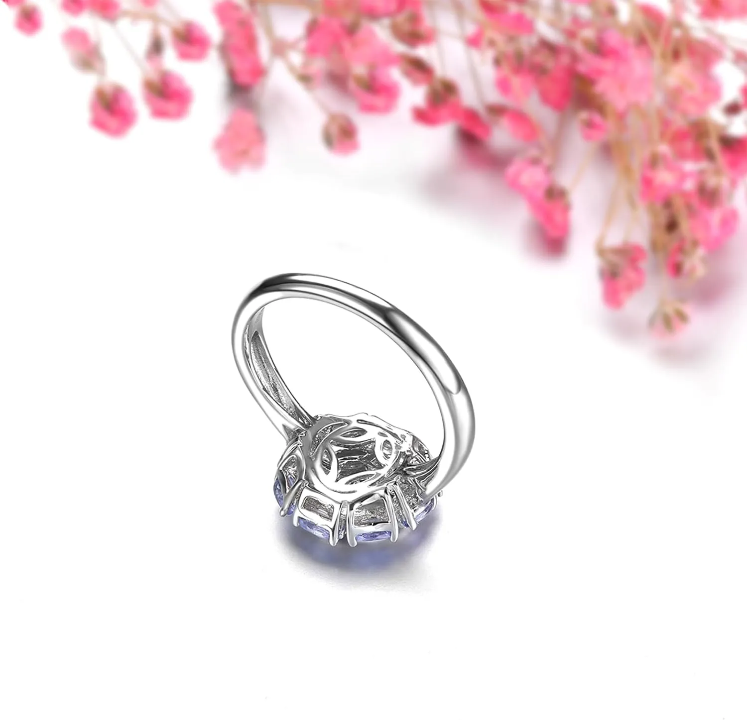Statement Rings for Women S925 Sterling Silver Genuine Natural Gemstone Chrome Diopside Tanzanite Birthstone Promise Ring Classic Style Fine Jewelry