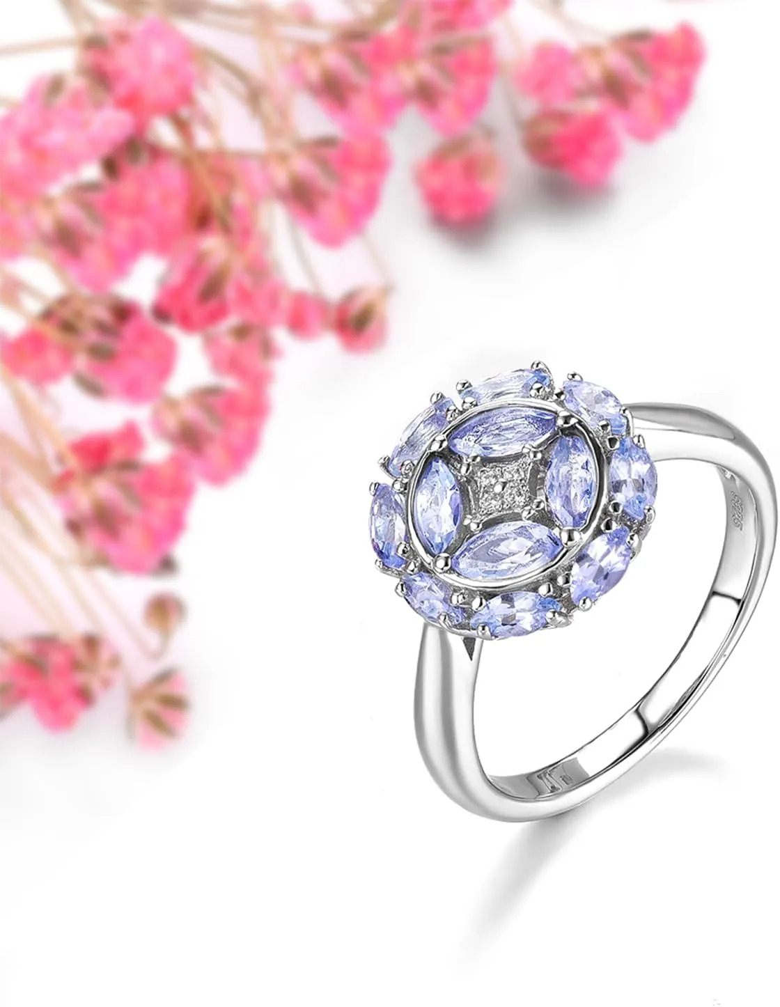 Statement Rings for Women S925 Sterling Silver Genuine Natural Gemstone Chrome Diopside Tanzanite Birthstone Promise Ring Classic Style Fine Jewelry