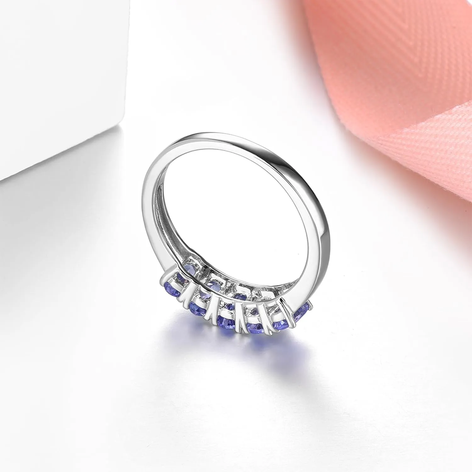 Statement Rings for Women S925 Sterling Silver Real Genuine Natural Tanzanite Birthstone Promise Ring Simple Classic Style Women's Fine Jewelry for Her