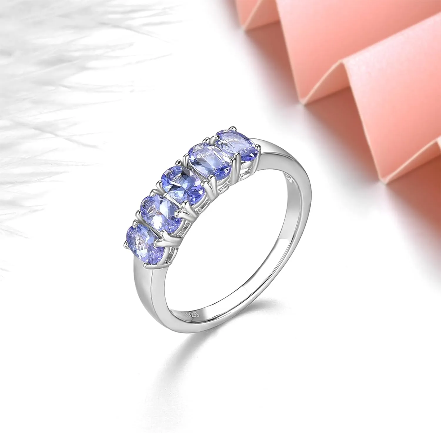 Statement Rings for Women S925 Sterling Silver Real Genuine Natural Tanzanite Birthstone Promise Ring Simple Classic Style Women's Fine Jewelry for Her