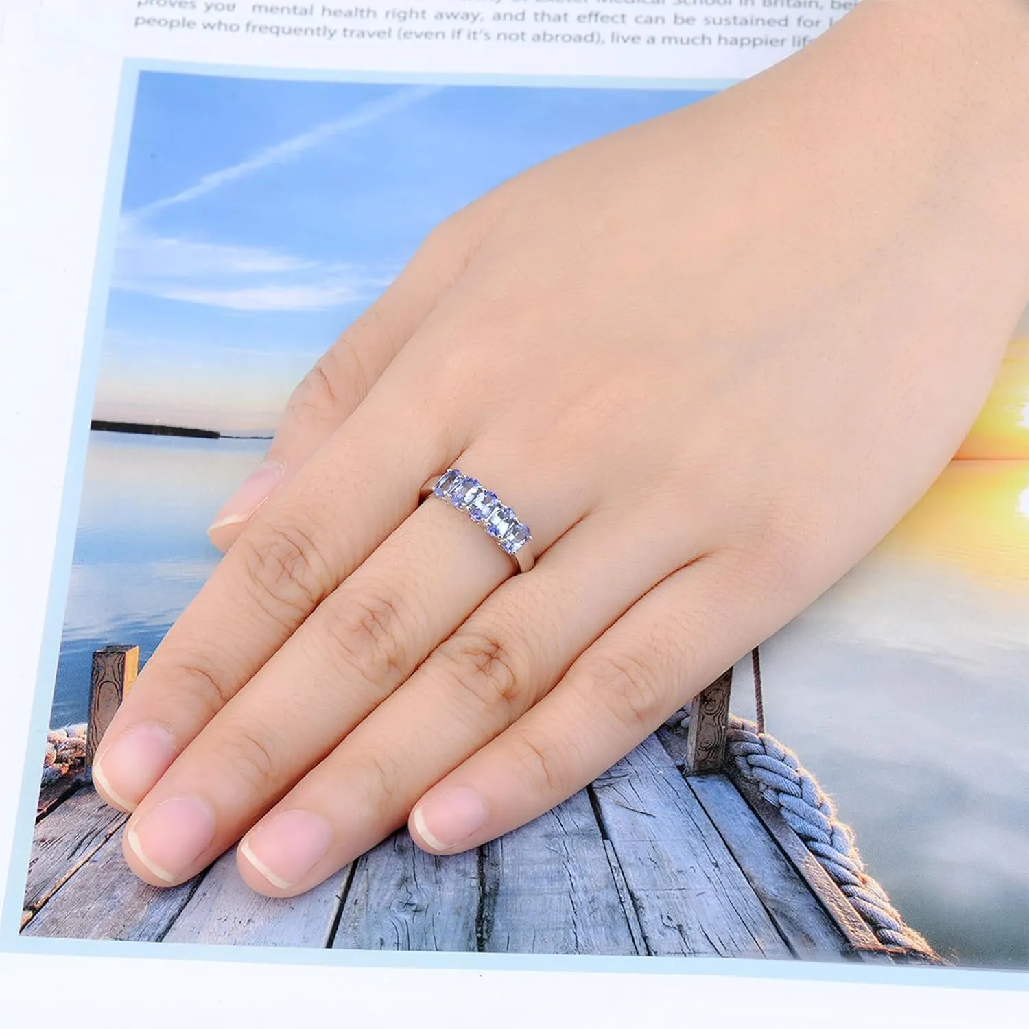 Statement Rings for Women S925 Sterling Silver Real Genuine Natural Tanzanite Birthstone Promise Ring Simple Classic Style Women's Fine Jewelry for Her