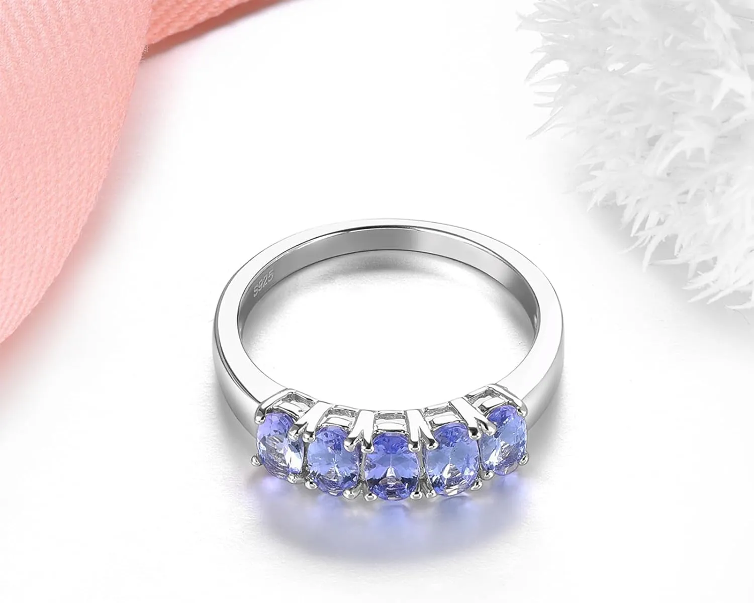 Statement Rings for Women S925 Sterling Silver Real Genuine Natural Tanzanite Birthstone Promise Ring Simple Classic Style Women's Fine Jewelry for Her