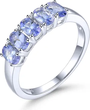 Statement Rings for Women S925 Sterling Silver Real Genuine Natural Tanzanite Birthstone Promise Ring Simple Classic Style Women's Fine Jewelry for Her
