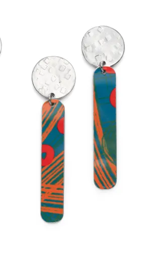 Sterling Silver and Teal /orange Aluminiuim long earring