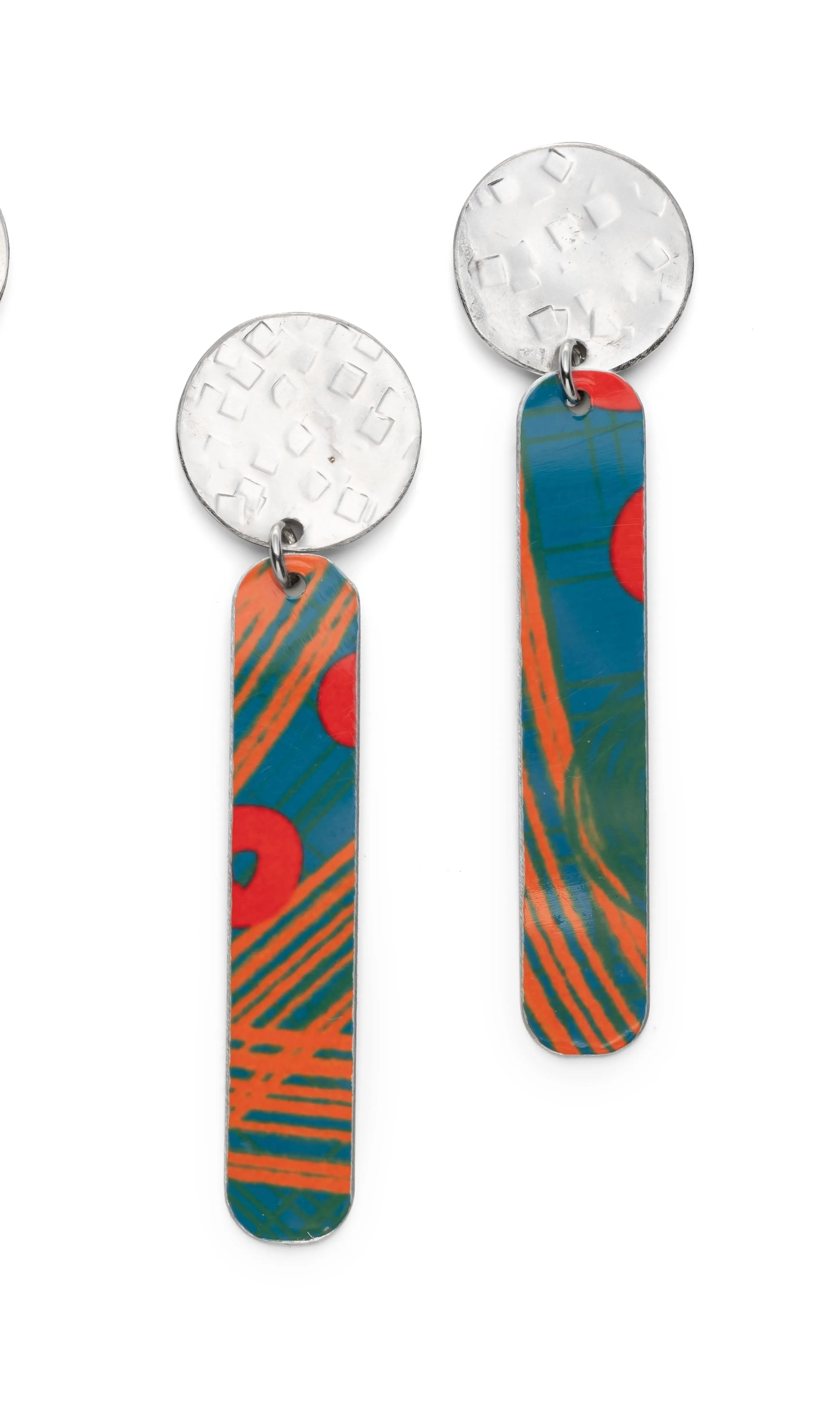 Sterling Silver and Teal /orange Aluminiuim long earring