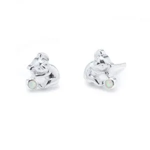 Sterling Silver Earrings - White Opalite Koala