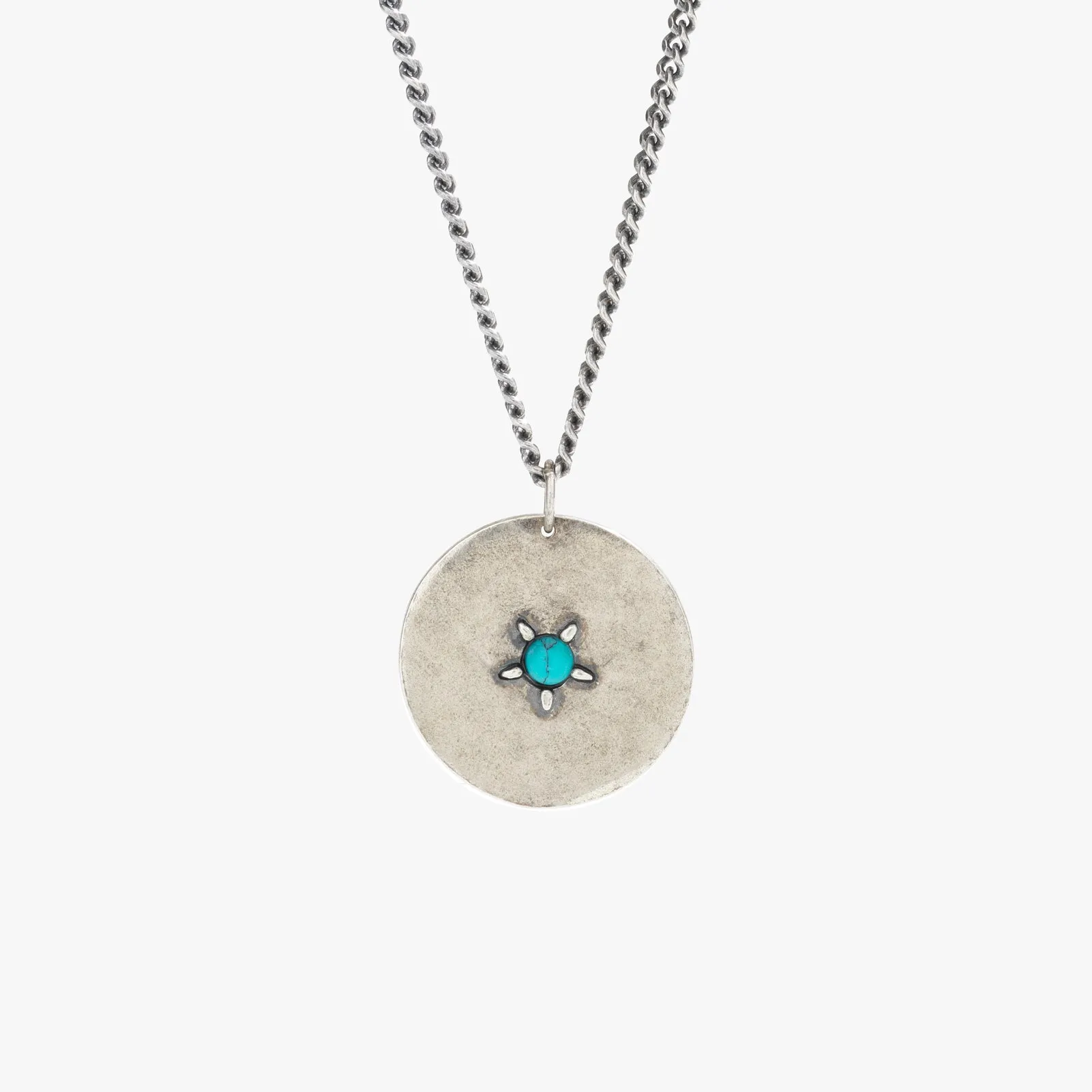 Sterling Silver Modern Medallion Necklace with Turquoise