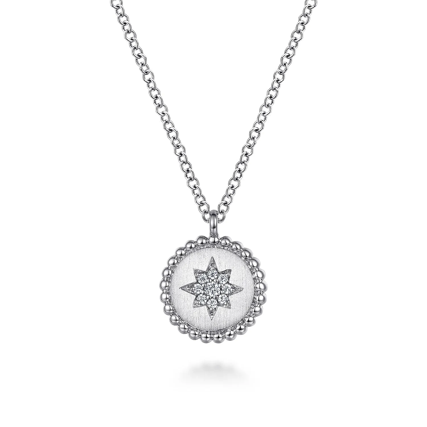 Sterling Silver Natural Diamond Star 17.5 inch Necklace
