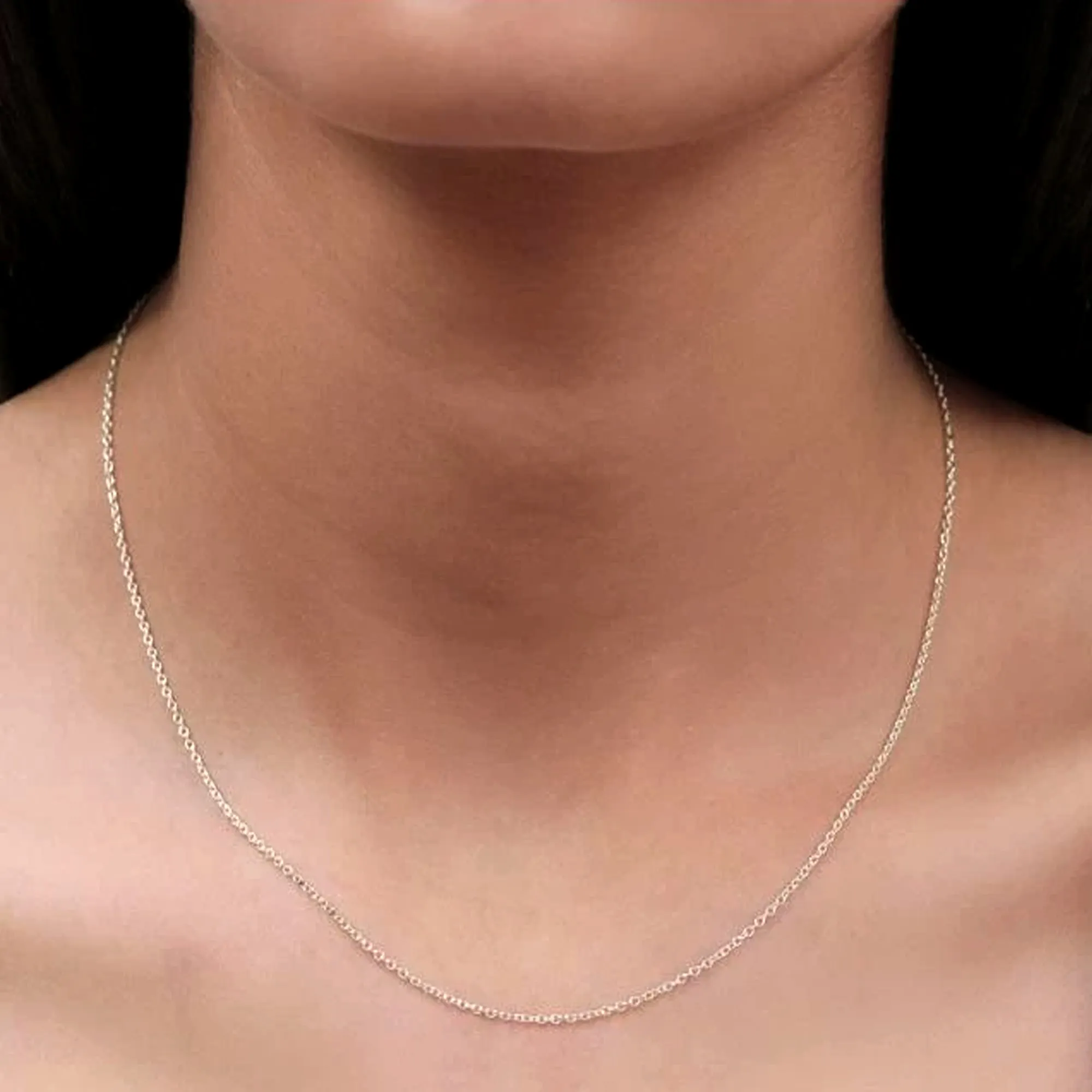 Sterling Silver Rhodium Plated Cable Chain Necklace, 0.6mm