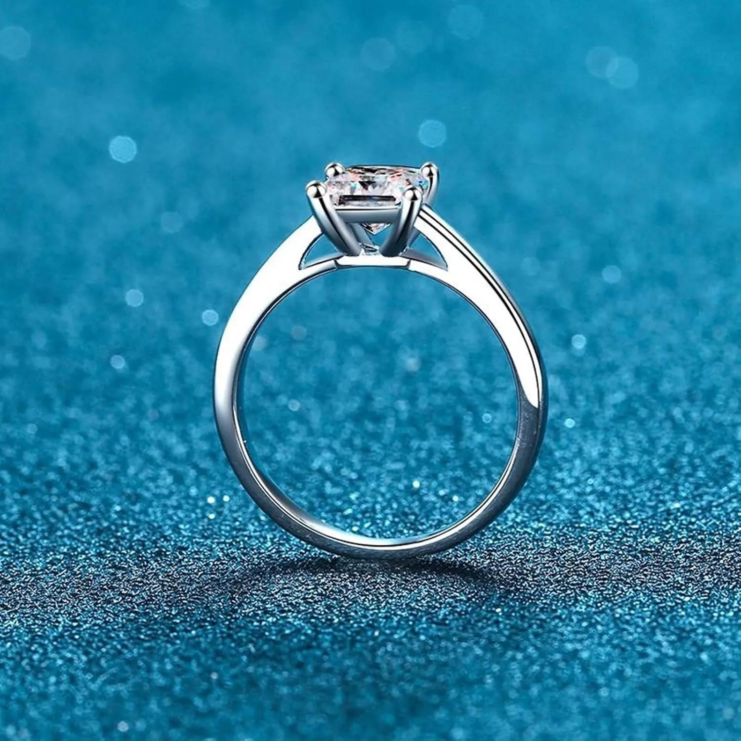 Sterling Silver Rings Women Gemstone, Silver Stack Rings Square Shape with Moissanite