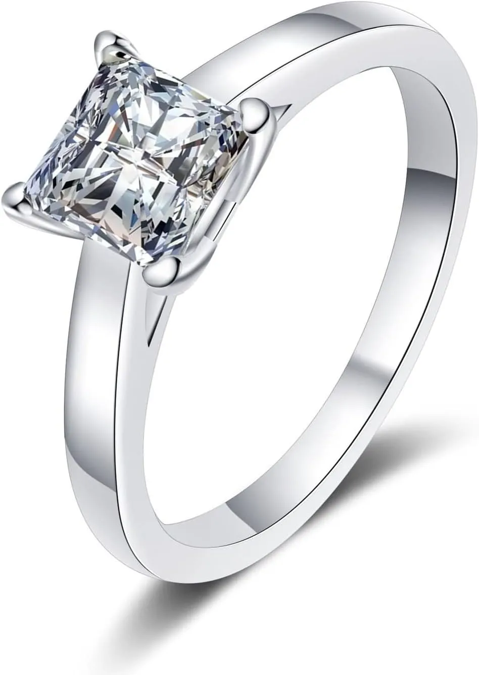 Sterling Silver Rings Women Gemstone, Silver Stack Rings Square Shape with Moissanite