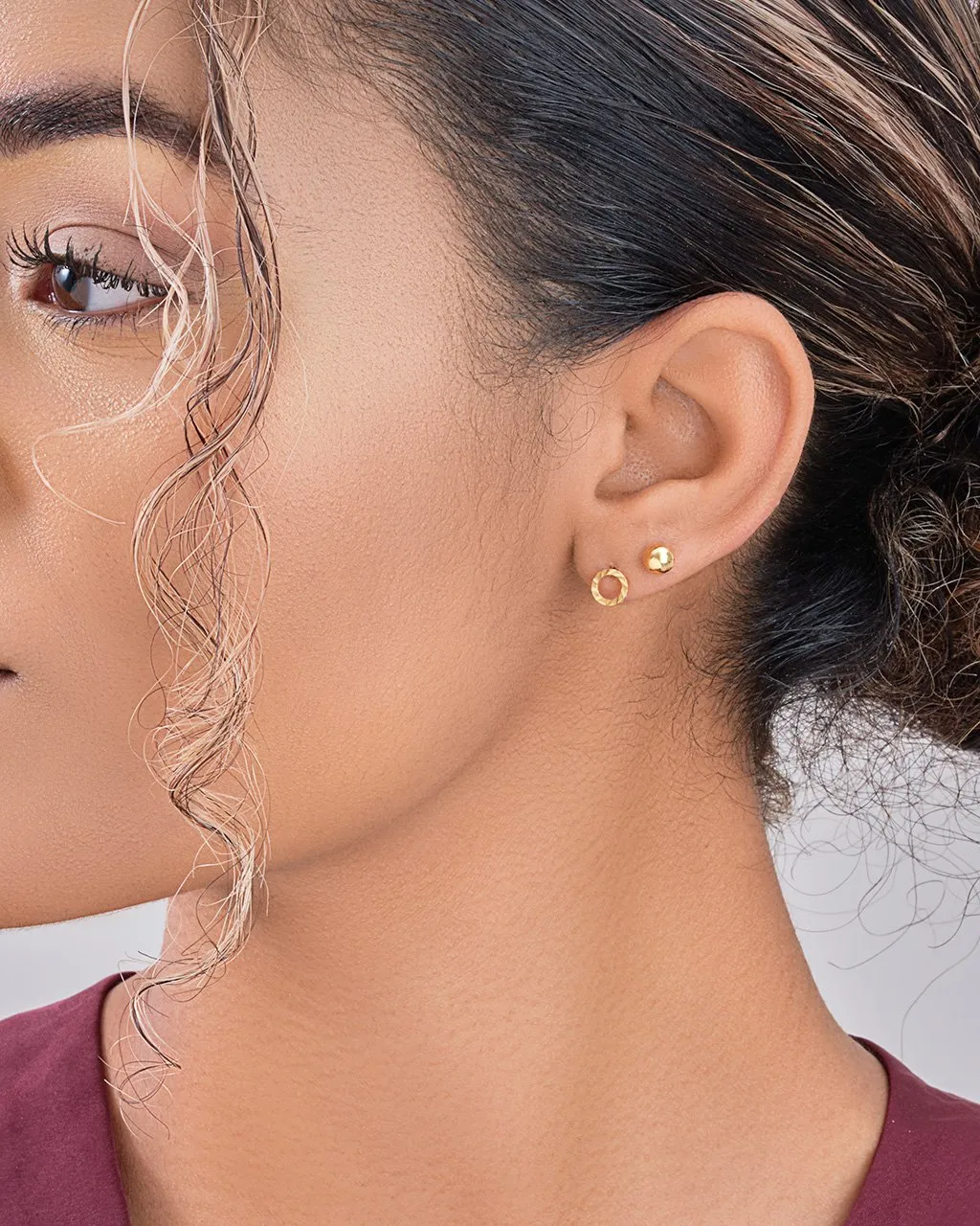 Sterling Silver Sphere & Textured Circle Stud Earring Set of 2