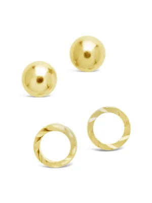 Sterling Silver Sphere & Textured Circle Stud Earring Set of 2