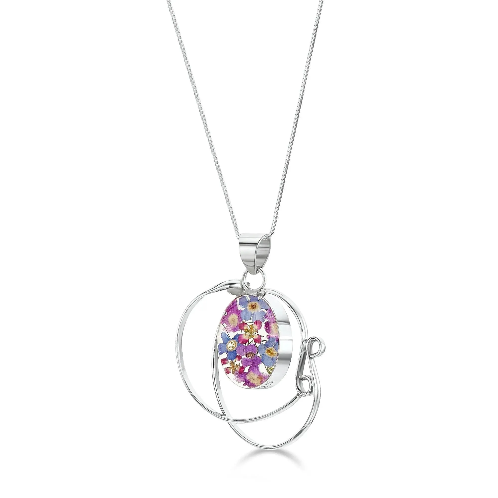 Sterling Silver Swirl Pendant Necklace with tiny Purple Flowers by Shrieking Violet®