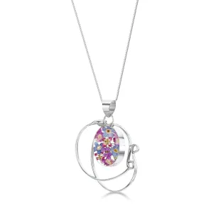 Sterling Silver Swirl Pendant Necklace with tiny Purple Flowers by Shrieking Violet®