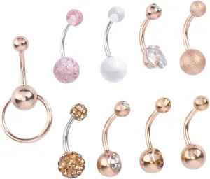 Stylish Navel Piercing Ring Set 9 Pieces Belly Ring Piercing Jewelry Zirconia Studs Perfect for Summer