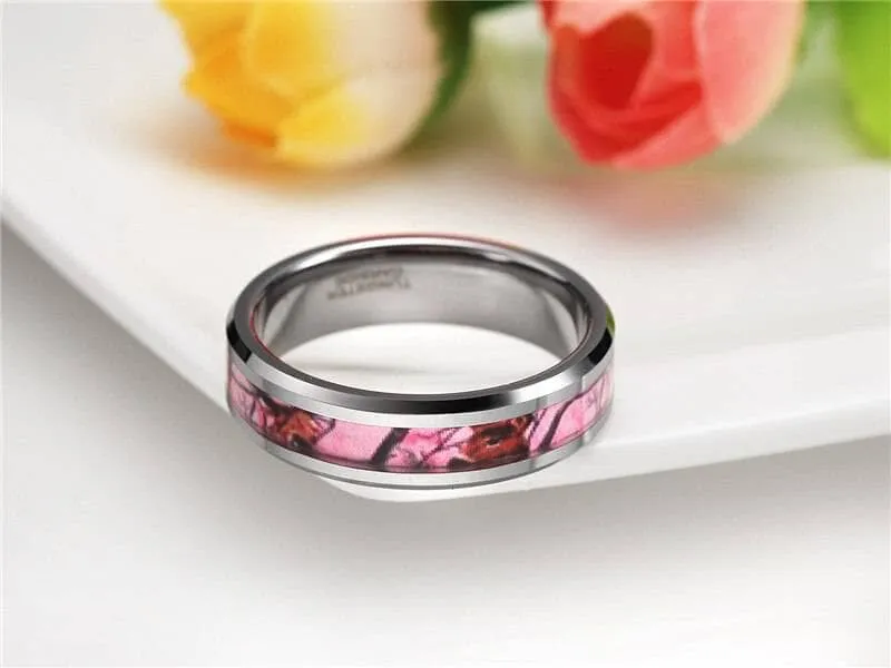 Summer Leaf Inlay Men's Tungsten Wedding Band