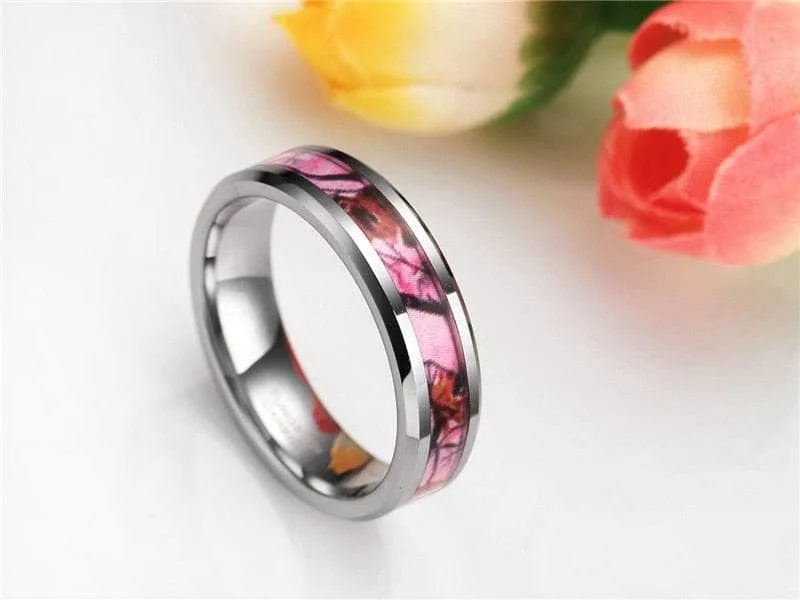 Summer Leaf Inlay Men's Tungsten Wedding Band