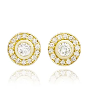 Suzy Levian 14K Yellow Gold Bezel Set Halo 0.33cttw Diamond Stud Earrings