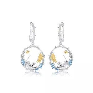 Swiss Blue Topaz Cat and Cupid Drop Earrings