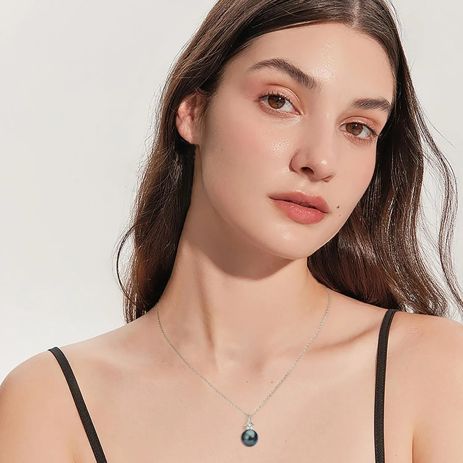 Tahitian Black Pearl Necklaces for Women, 925 Sterling Silver Single Pearl Pendant Necklace with Moissanite, Birthday Anniversary Jewelry Gifts for Wife Mom