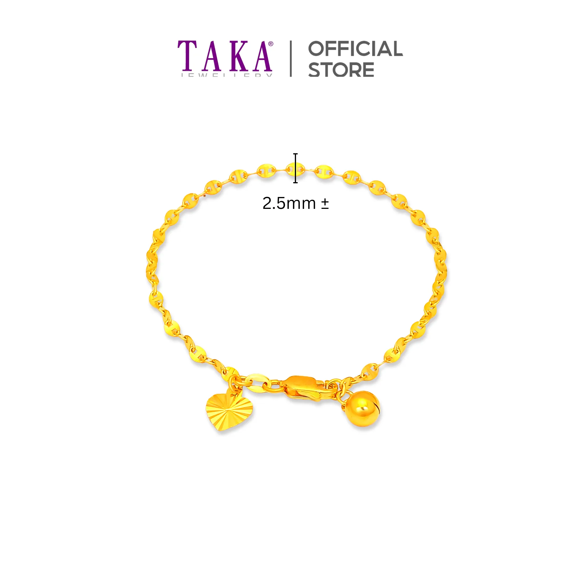 TAKA Jewellery 916 Gold Bracelet with Bell
