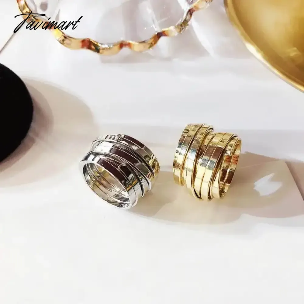 Tavimart Minimalist Multi Layers Wide Rings For Women New Trendy Jewelry Personality Statement Ring Bijoux