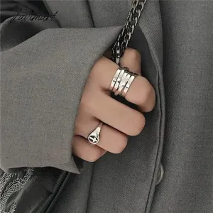 Tavimart Minimalist Multi Layers Wide Rings For Women New Trendy Jewelry Personality Statement Ring Bijoux