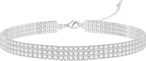 Tennis Necklace Synthetic Diamond Chain Sparkly Silver Choker Necklaces for Women