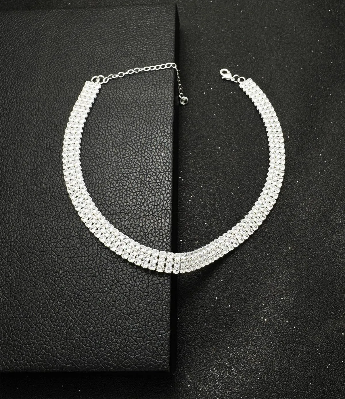 Tennis Necklace Synthetic Diamond Chain Sparkly Silver Choker Necklaces for Women