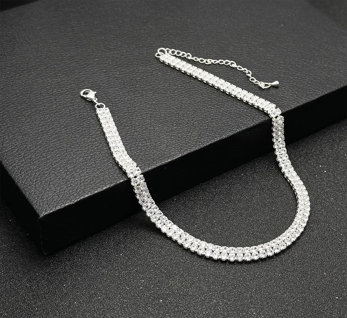 Tennis Necklace Synthetic Diamond Chain Sparkly Silver Choker Necklaces for Women
