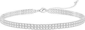 Tennis Necklace Synthetic Diamond Chain Sparkly Silver Choker Necklaces for Women