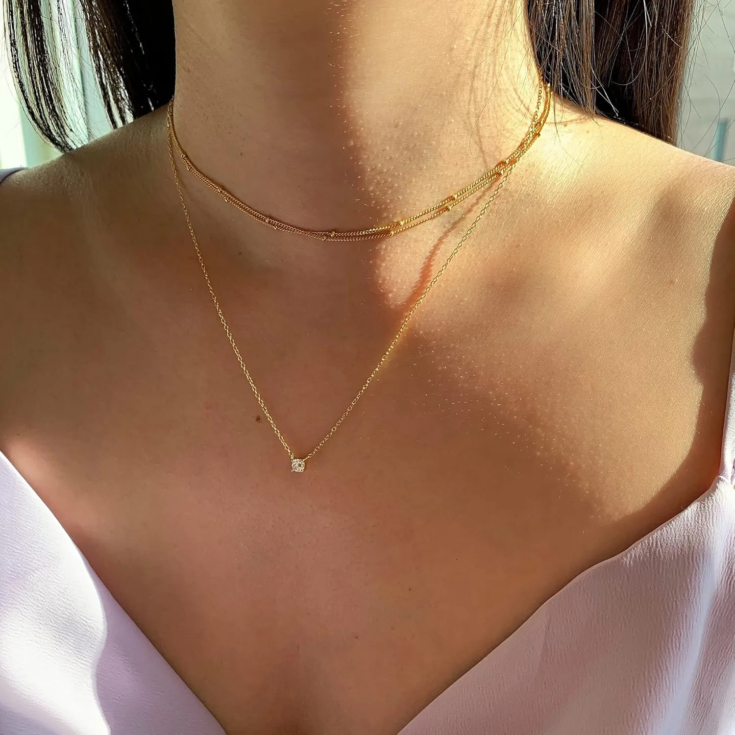 Tewiky Diamond Necklaces for Women, Dainty 14k Gold/Sterling Silver Choker Necklace Simple Gold Plated CZ Jewelry Necklaces for Women Trendy Gifts