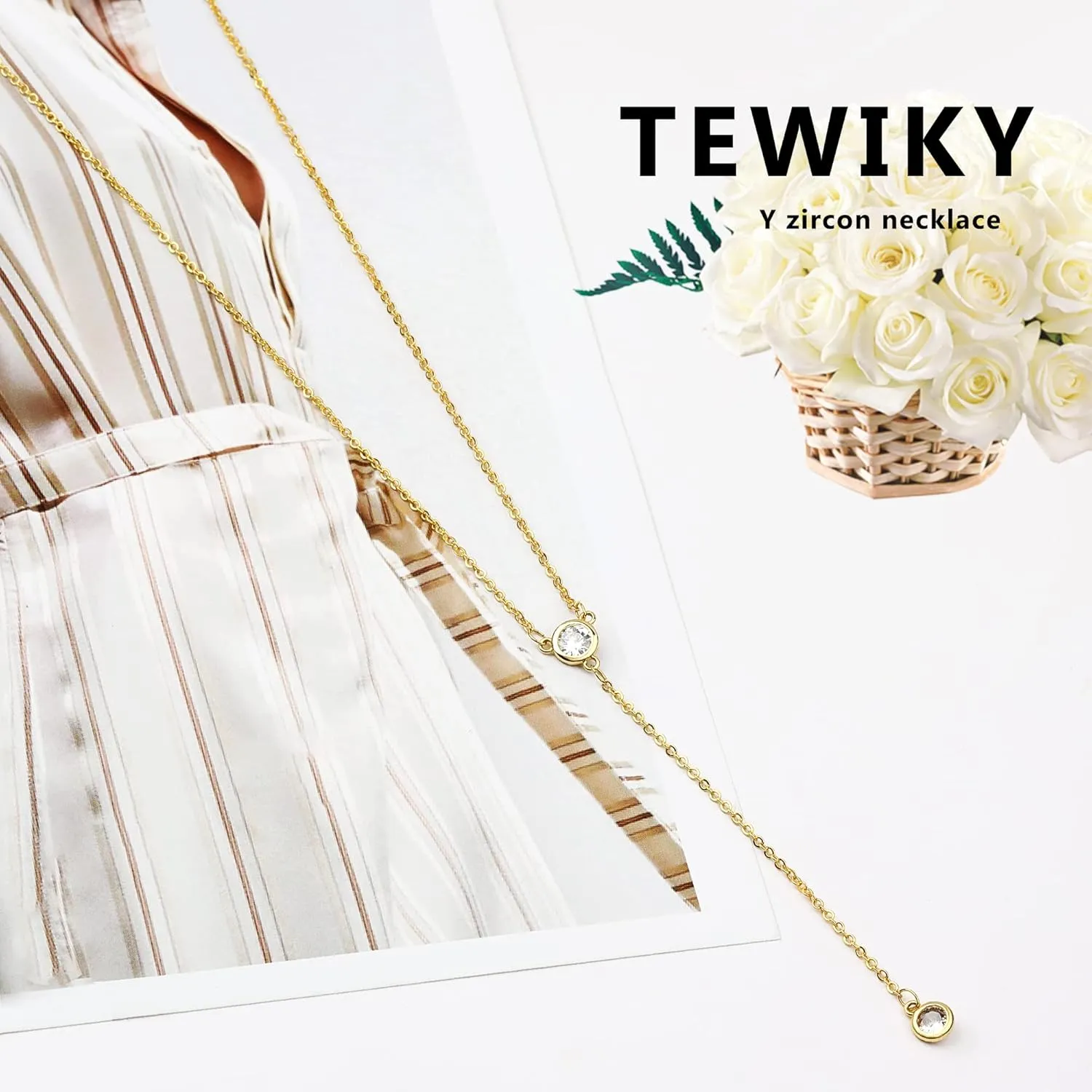 Tewiky Diamond Necklaces for Women, Dainty 14k Gold/Sterling Silver Choker Necklace Simple Gold Plated CZ Jewelry Necklaces for Women Trendy Gifts