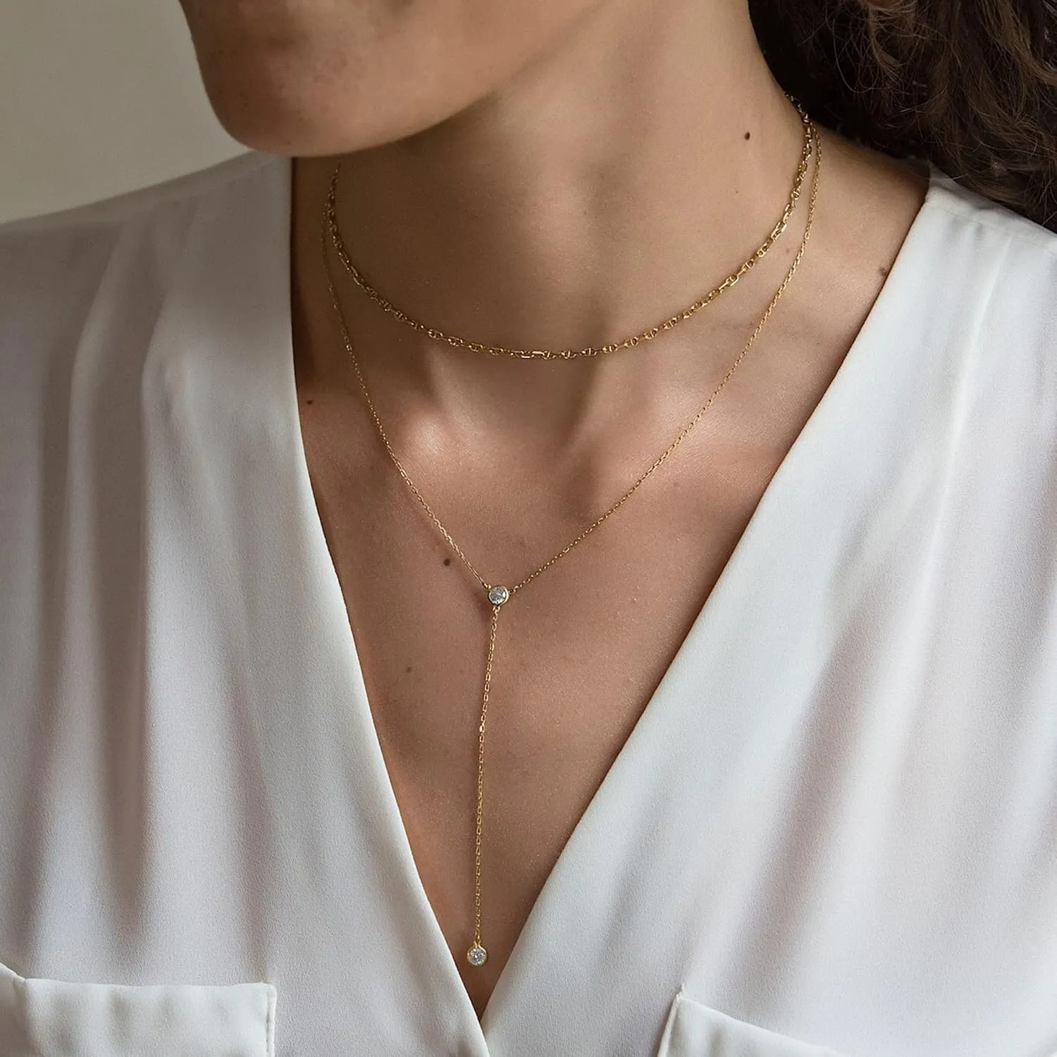 Tewiky Diamond Necklaces for Women, Dainty 14k Gold/Sterling Silver Choker Necklace Simple Gold Plated CZ Jewelry Necklaces for Women Trendy Gifts
