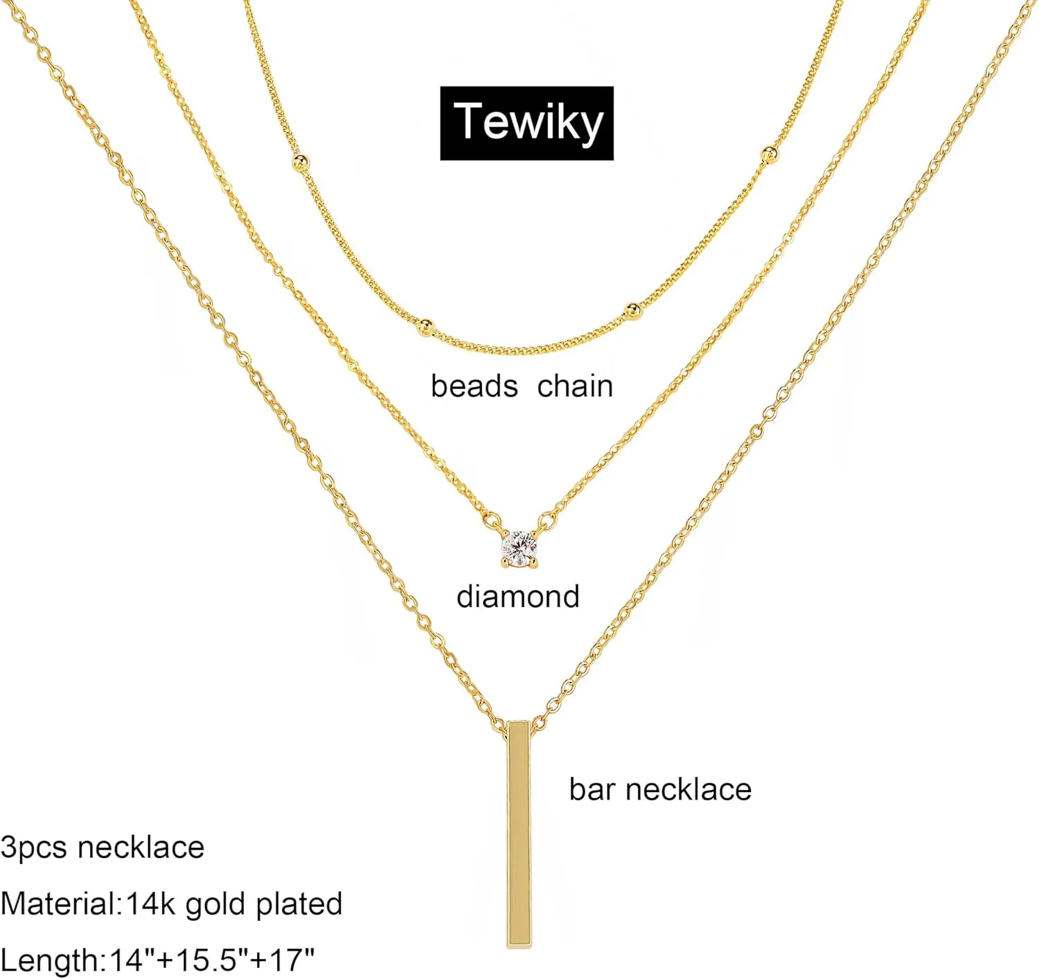 Tewiky Diamond Necklaces for Women, Dainty 14k Gold/Sterling Silver Choker Necklace Simple Gold Plated CZ Jewelry Necklaces for Women Trendy Gifts