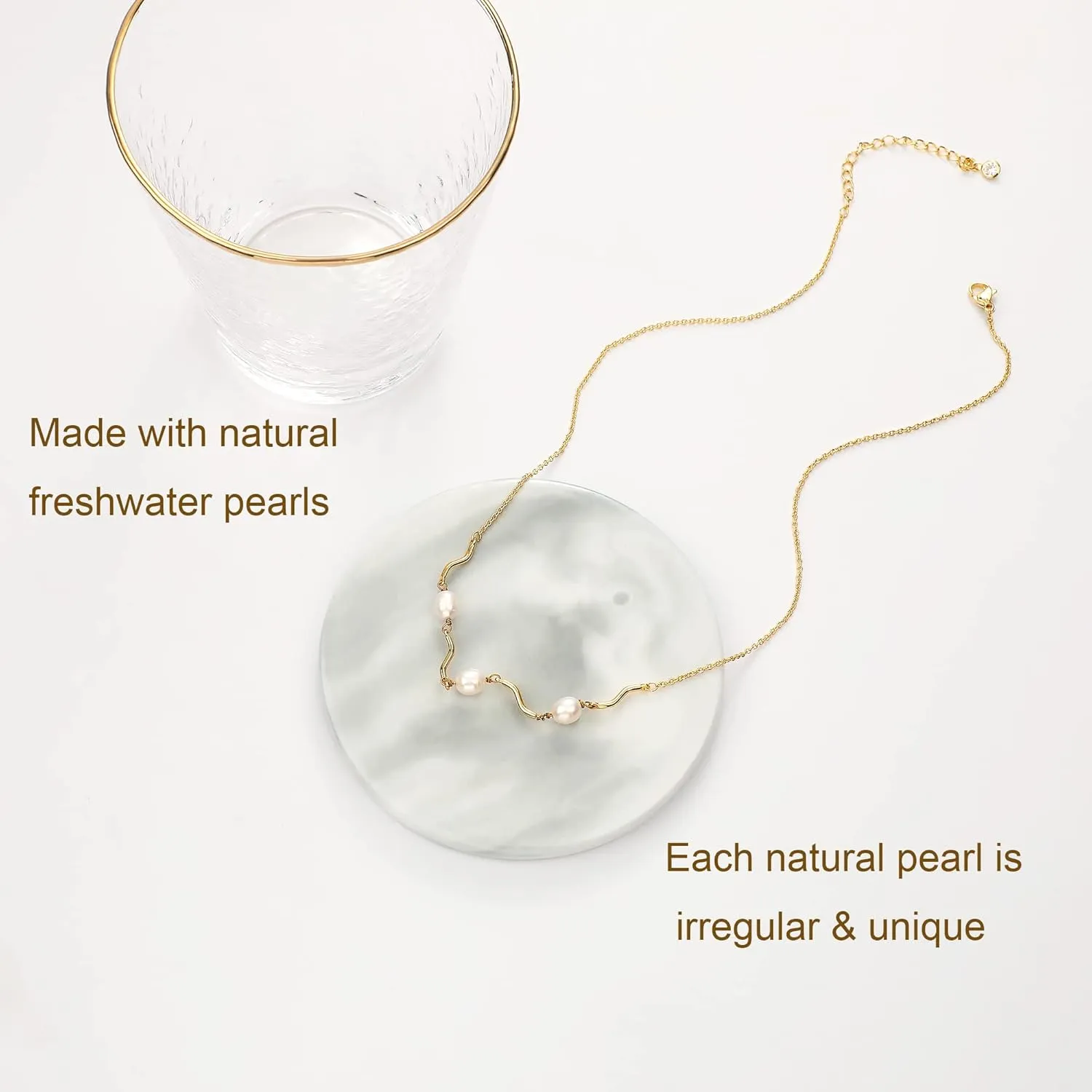 Tewiky Pearl Necklaces for Women, Dainty Gold Necklace 14k Gold Plated Single Pearl Necklace Simple Pearl Choker Necklaces for Women Trendy Cute Gold Necklace Jewelry for Women