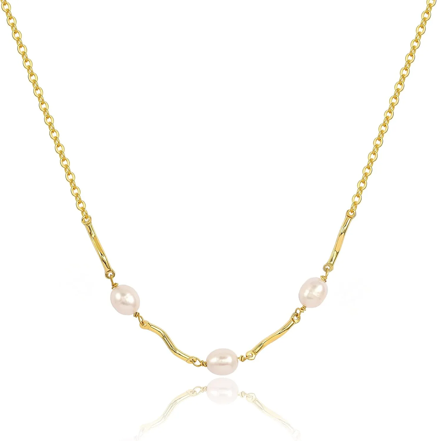 Tewiky Pearl Necklaces for Women, Dainty Gold Necklace 14k Gold Plated Single Pearl Necklace Simple Pearl Choker Necklaces for Women Trendy Cute Gold Necklace Jewelry for Women