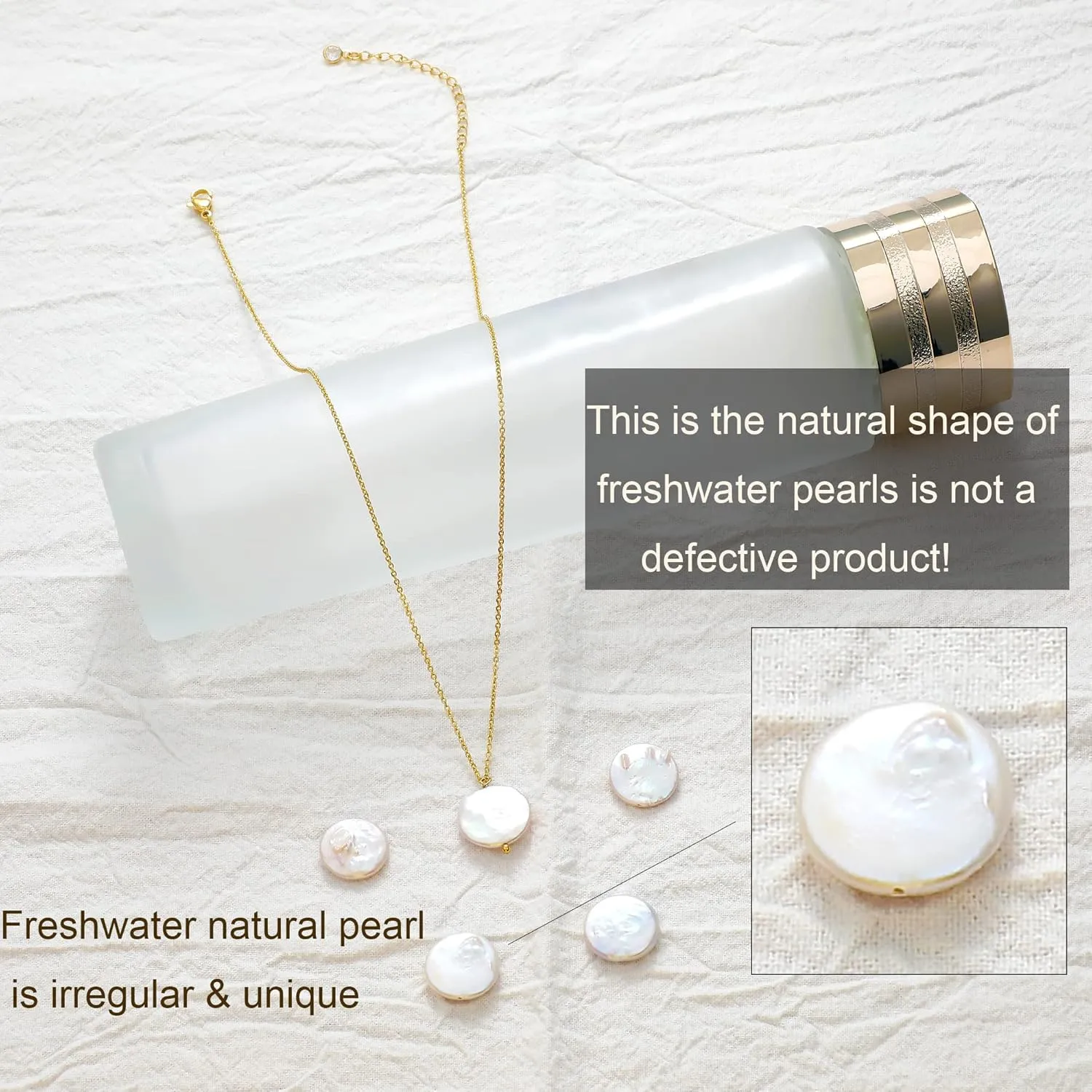 Tewiky Pearl Necklaces for Women, Dainty Gold Necklace 14k Gold Plated Single Pearl Necklace Simple Pearl Choker Necklaces for Women Trendy Cute Gold Necklace Jewelry for Women