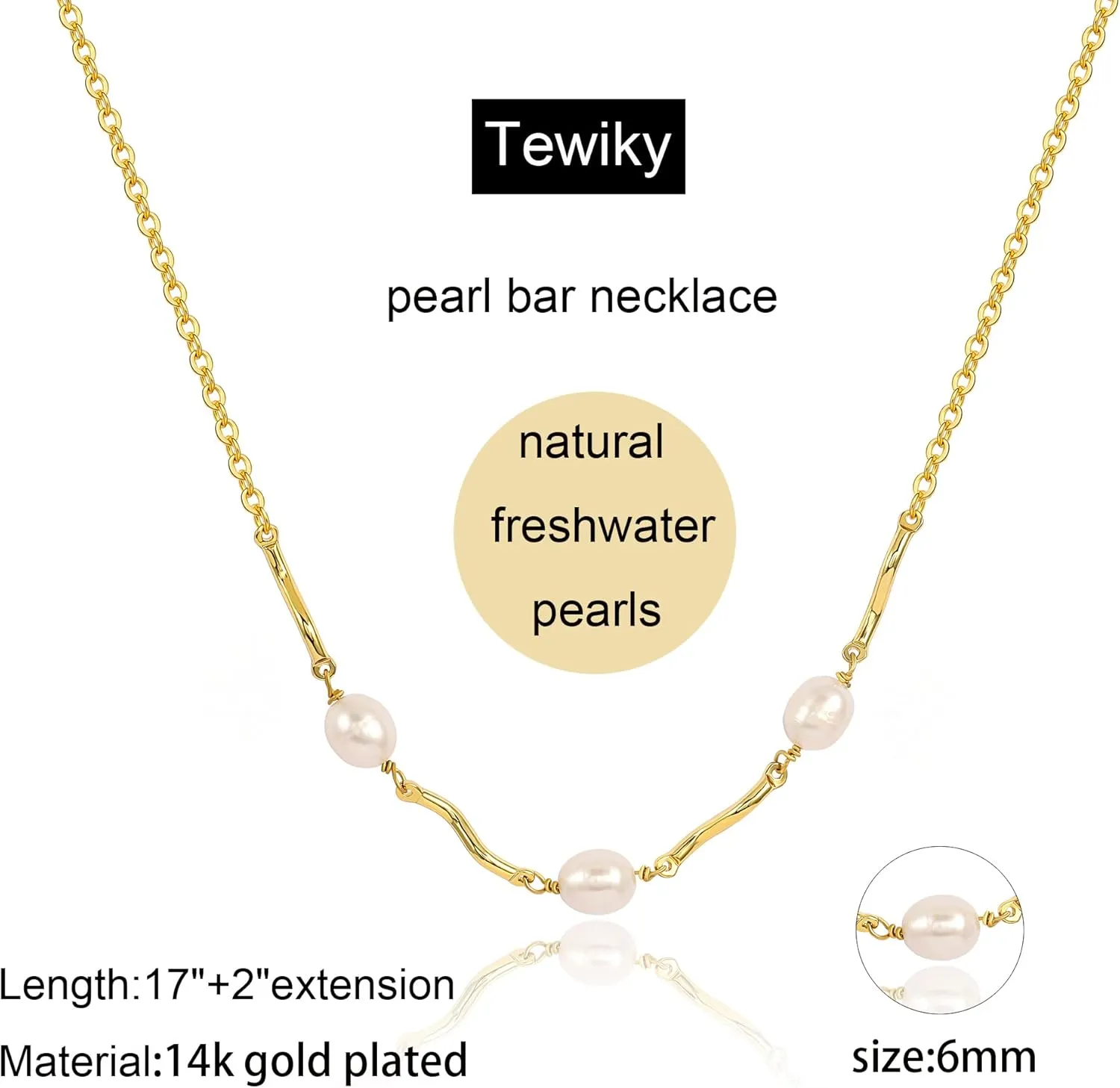 Tewiky Pearl Necklaces for Women, Dainty Gold Necklace 14k Gold Plated Single Pearl Necklace Simple Pearl Choker Necklaces for Women Trendy Cute Gold Necklace Jewelry for Women
