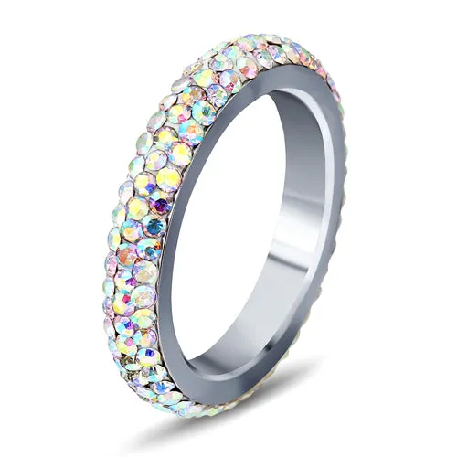 Three row clear crystal ring