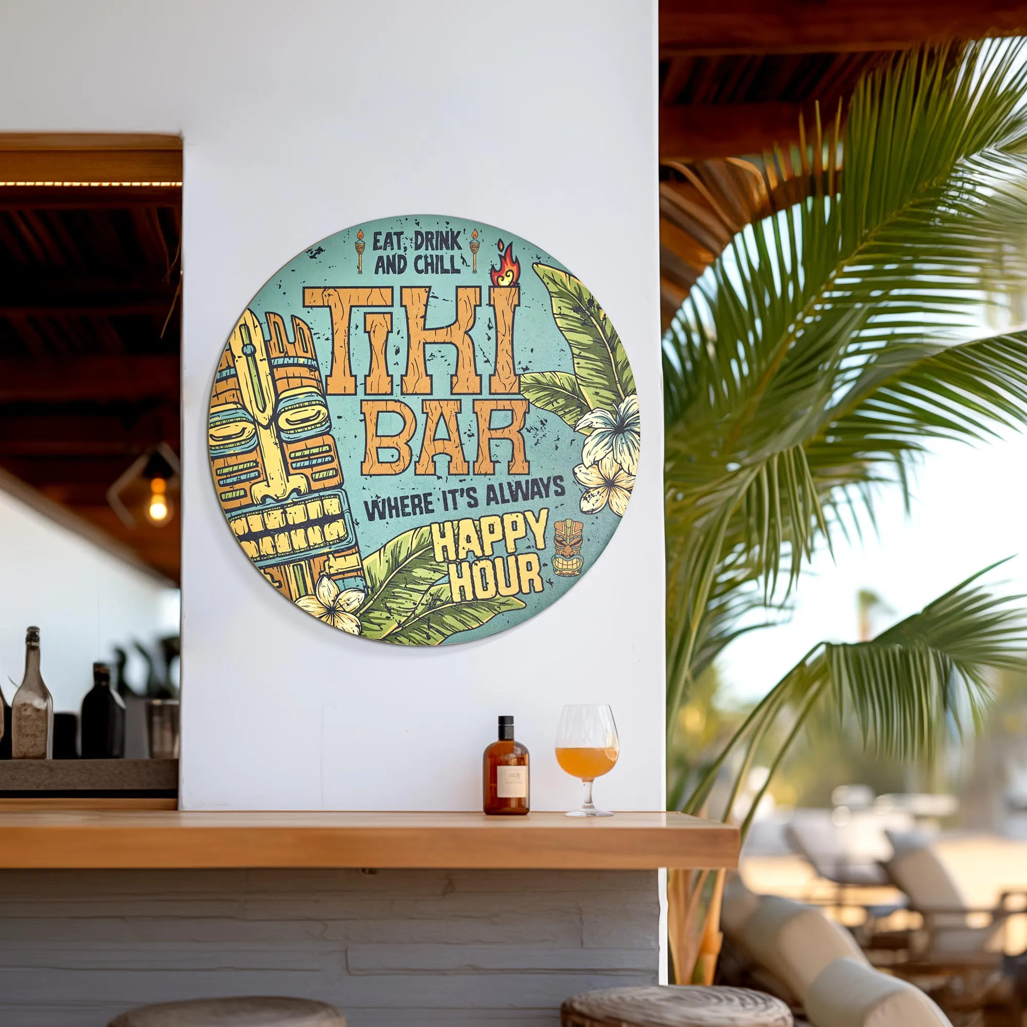 Tiki Bar Round MDF Wall Plaque - 20" x 20" x 0.35"