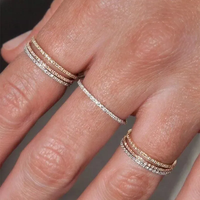 Tiny Delicate Micro Pave Zircon Rings For Women Trendy Chic Crystal Daily Dating Women's Stackable Ring Fashion Jewelry R133