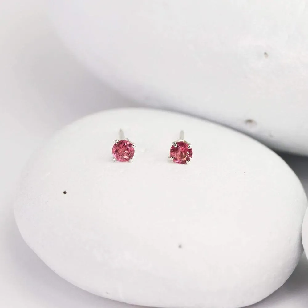 Tiny Pink Tourmaline Stud Earrings