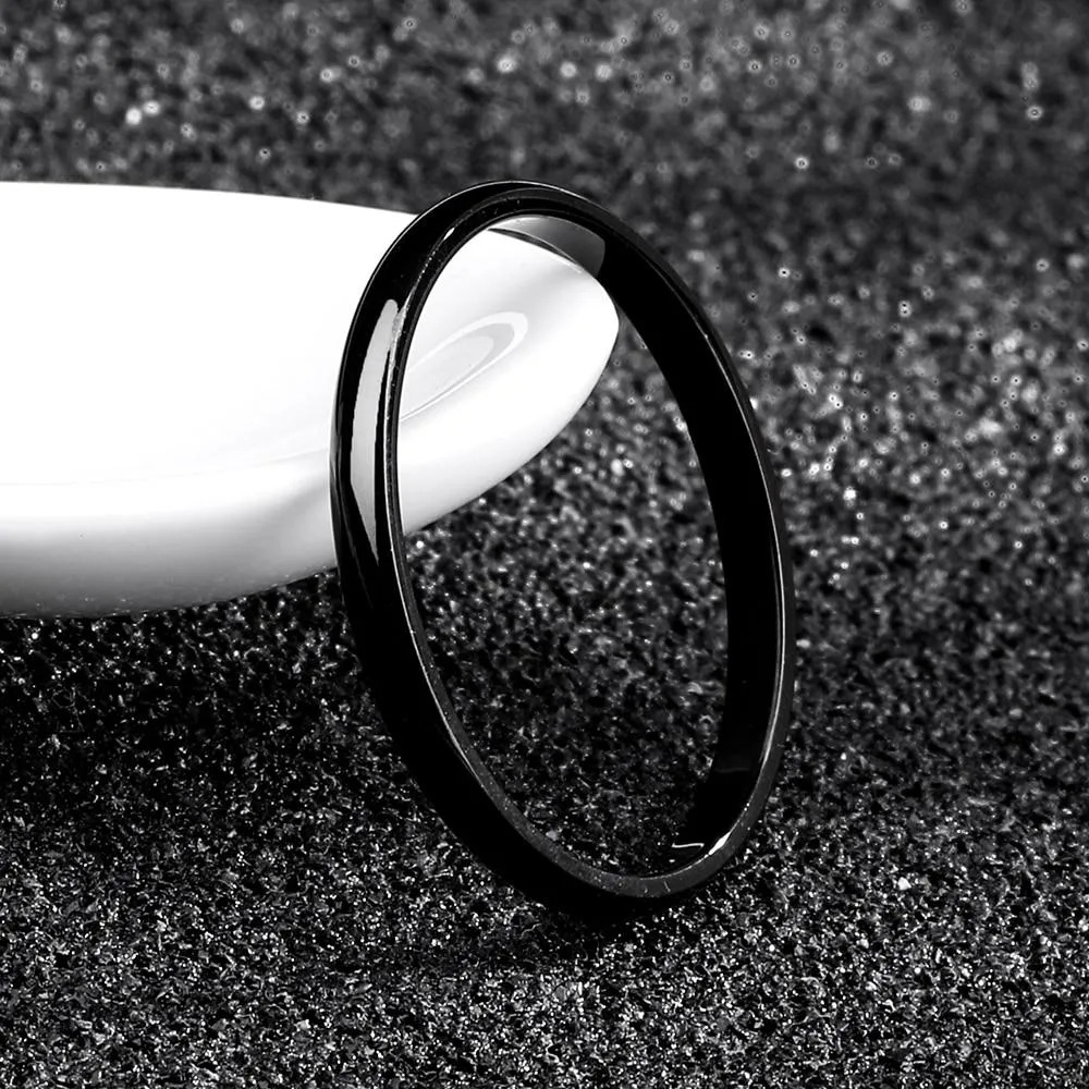 Titanium Steel  Rose Gold , Silver, Black Anti-allergy Smooth Wedding Ring Bijouterie for Woman