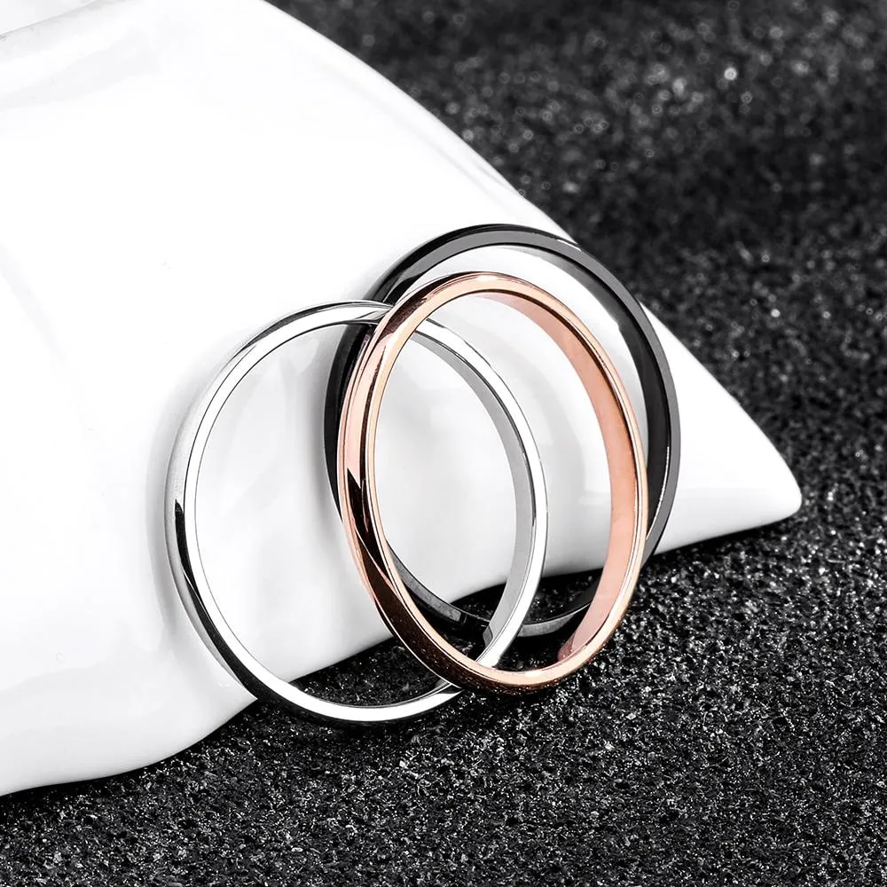 Titanium Steel  Rose Gold , Silver, Black Anti-allergy Smooth Wedding Ring Bijouterie for Woman