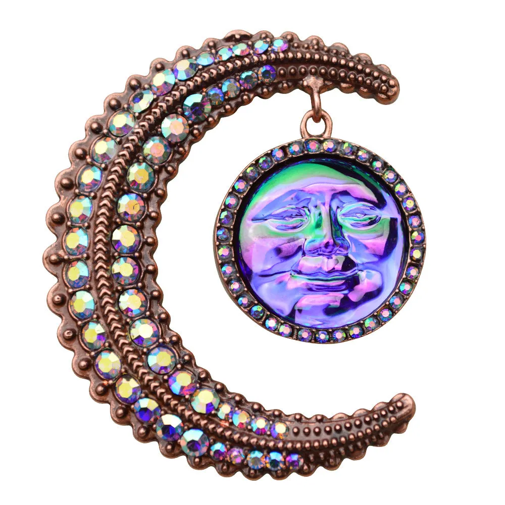 To The Moon And Back Seaview Water Moon Pin Pendant Necklace  (Coppertone/Amyethest)