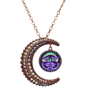 To The Moon And Back Seaview Water Moon Pin Pendant Necklace  (Coppertone/Amyethest)