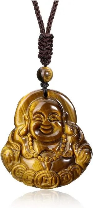 Top Plaza Men Tiger Eye Stone Amulet Talisman Protection Pendant Necklace Natural Healing Crystal Carved Gemstone Necklace for Lucky